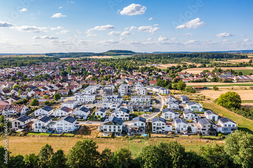 Germany, Baden-Wurttemberg, Waiblingen, Aerial view of new climate-neutral development area in summer photo