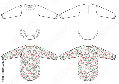 BABY WEAR, baby romper, Fashion Flat Sketch Vector Illustration, CAD, Technical Drawing, Flat Drawing, Template, Mockup.