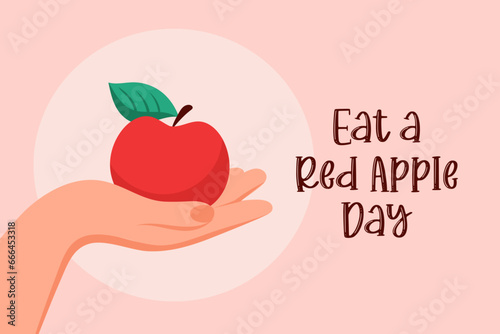 Eat a red apple day. Apple in hand banner