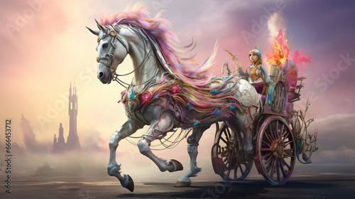 Horse drawn with a horse unicorn