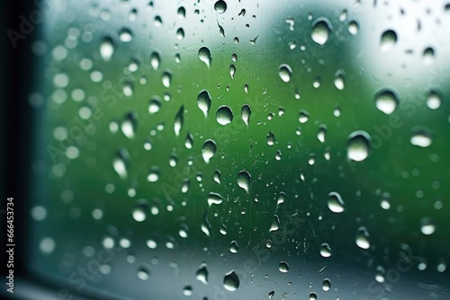 a macro shot of raindrops on an outside window