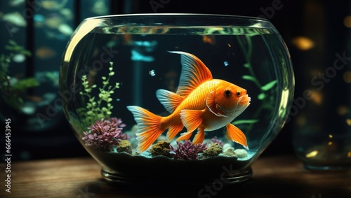  Golden Solitude  A Highly Detailed Digital Painting of a Goldfish in a Darkened Realm 