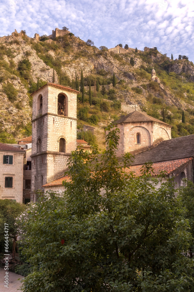 Old town of Kotor, Montenegro, church and fortress