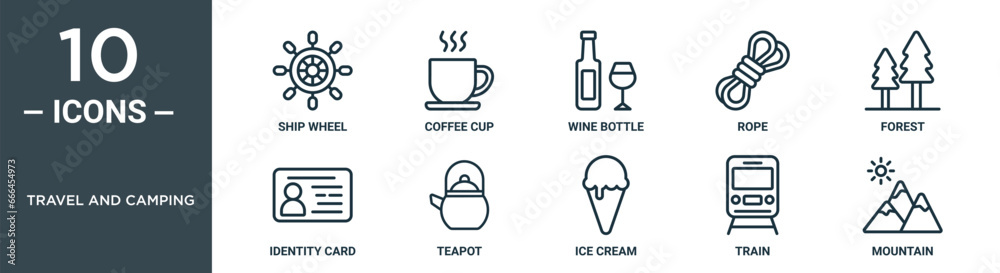 travel and camping outline icon set includes thin line ship wheel ...