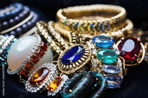 a collection of shiny jewel jewelry