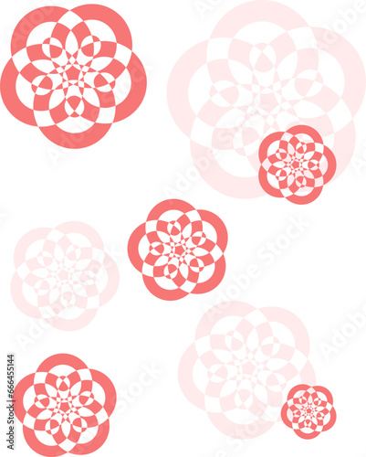 赤色と薄ピンク色の花柄のイラスト