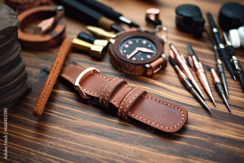 leather straps for the watches on a work table