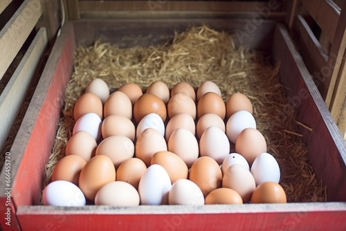 egg-laying hen box in chicken farm photo