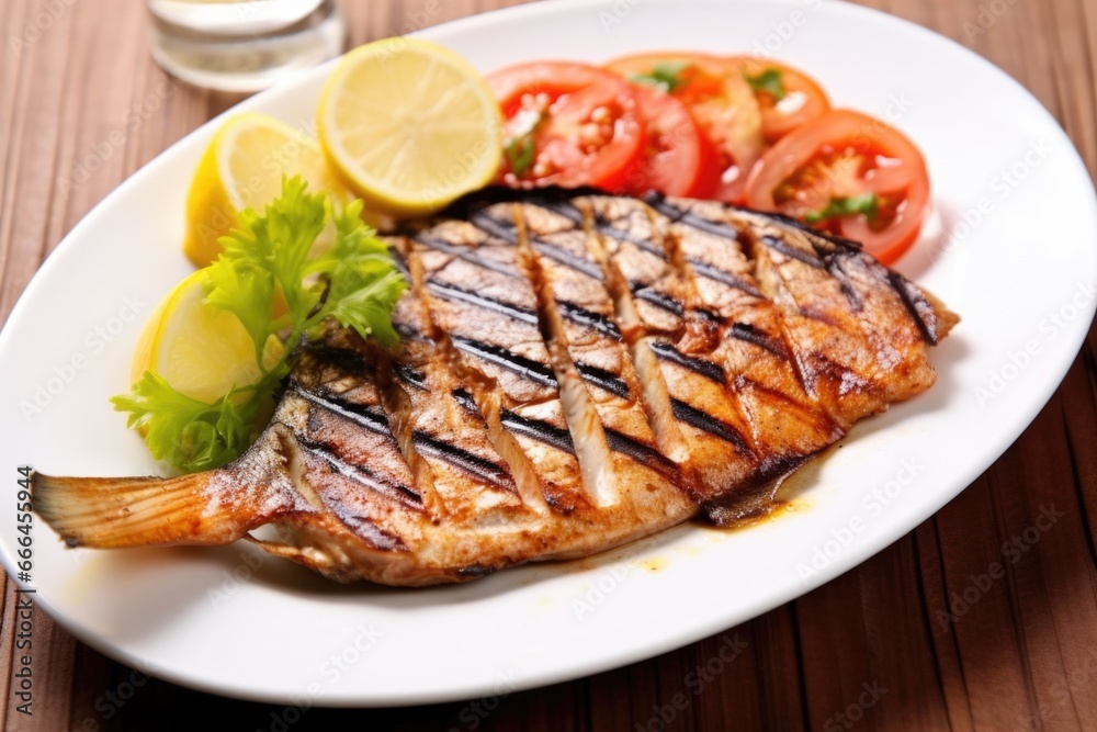 grilled fish steak with char marks