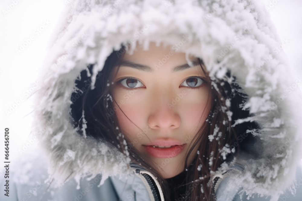 雪の中にいる女性 雪の中にいる女性