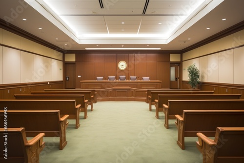 courtroom interior with empty seats