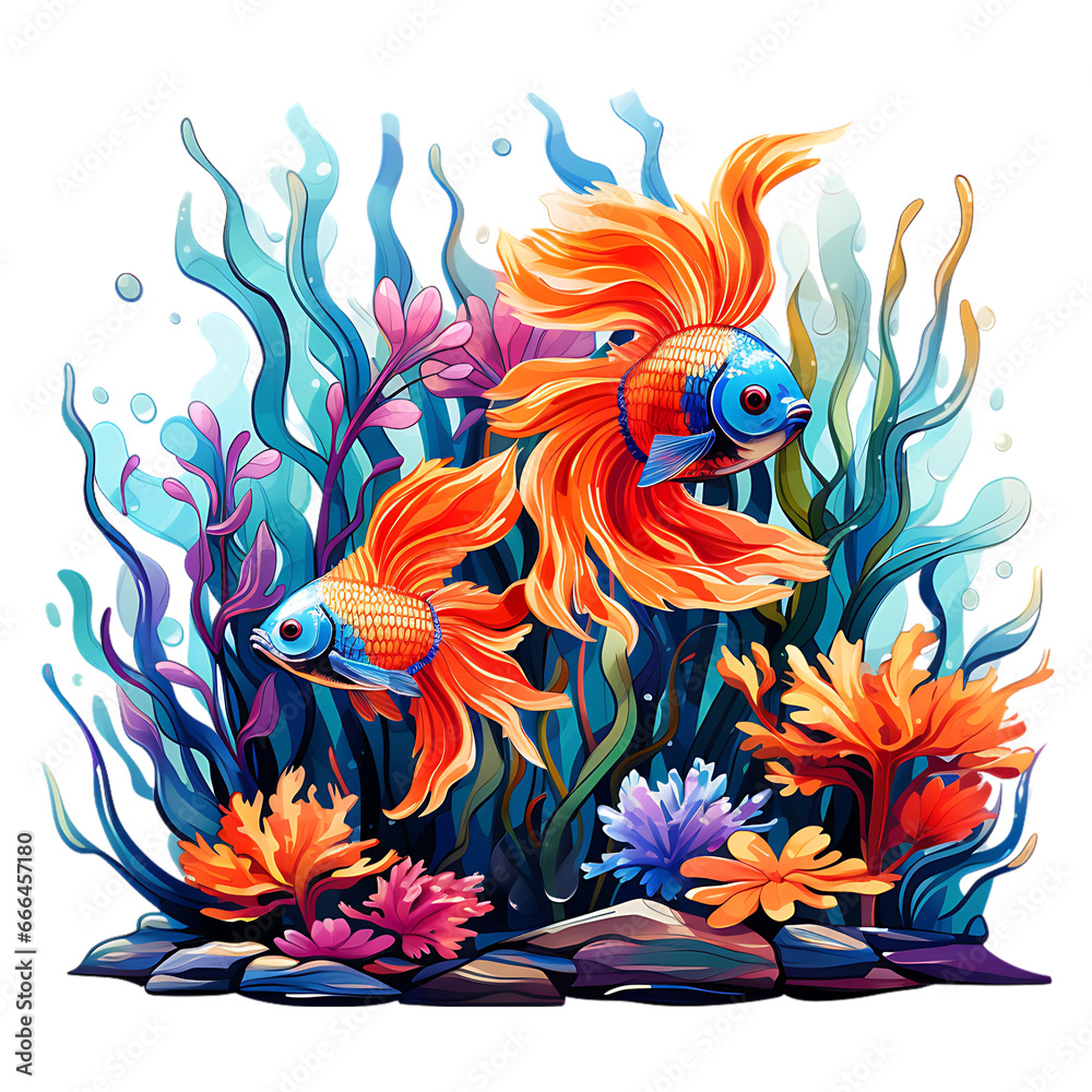 Fototapeta premium Exotic Fish in Fish Tank Isolated on Transparent or White Background, PNG