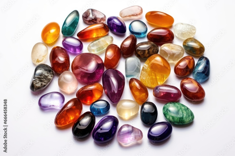 collection of multicolored gemstones on a white backdrop collection of multicolored gemstones on a white backdrop