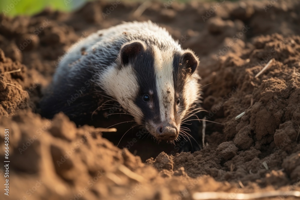 Fototapeta premium a badger digging a burrow in the dirt