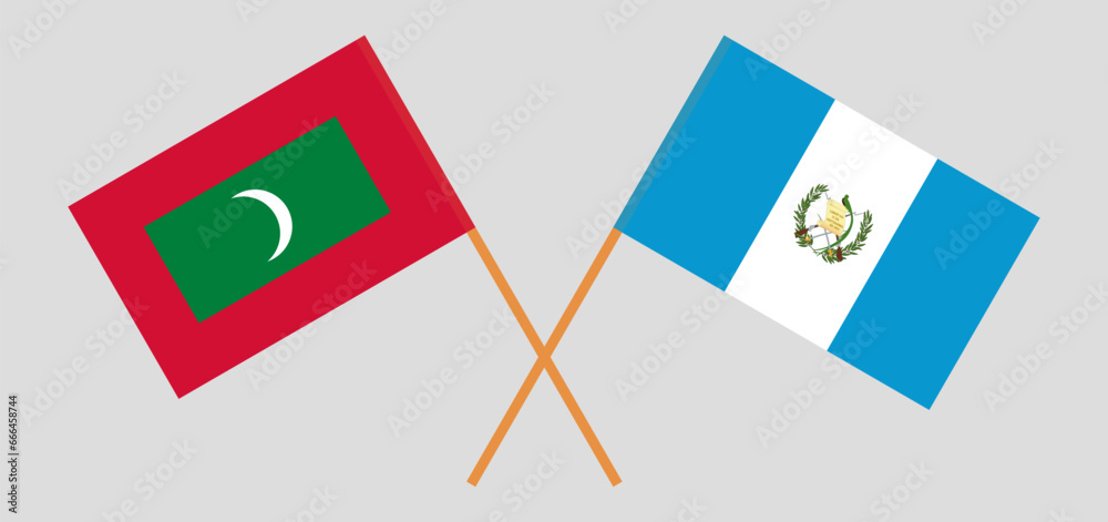 Crossed flags of Maldives and Guatemala. Official colors. Correct proportion Crossed flags of Maldives and Guatemala. Official colors. Correct proportion