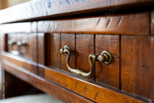 Iron vintage handle, antique furniture, close-up