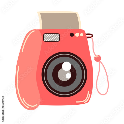 Photography camera. Vintage camera device, polaroid. Vector hand draw illustration.