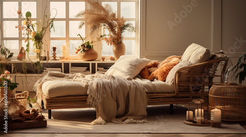 A boho living room with a beige chaise longue stunning photo