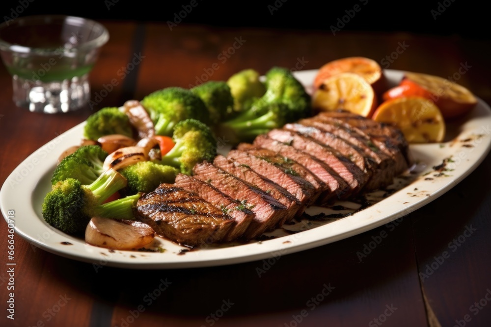 grilled seitan steak on a fancy dinner plate grilled seitan steak on a fancy dinner plate