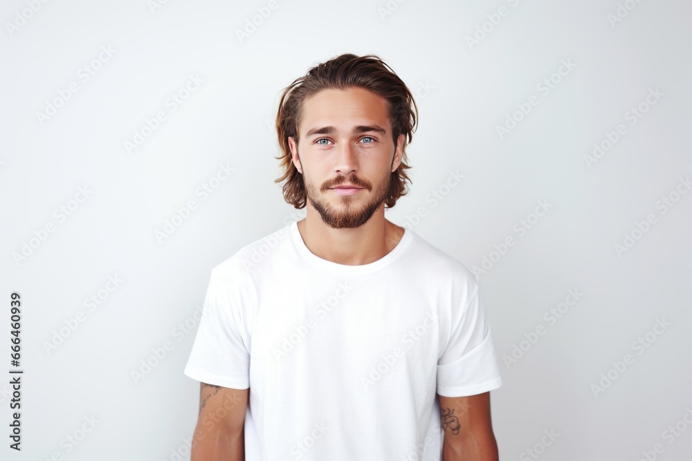 A young stylish man in a white T-shirt and. Street photo A young stylish man in a white T-shirt and. Street photo