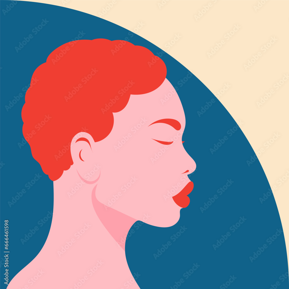 Profile of a beautiful girl. Vector illustration in flat, simple style. Design element for posters, prints for clothing, banners, covers, websites, social networks, logo Profile of a beautiful girl. Vector illustration in flat, simple style. Design element for posters, prints for clothing, banners, covers, websites, social networks, logo