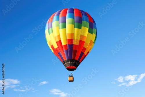 a colorful hot air balloon rising into a clear sky © altitudevisual
