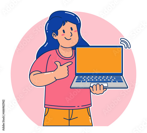 woman carrying a laptop and money