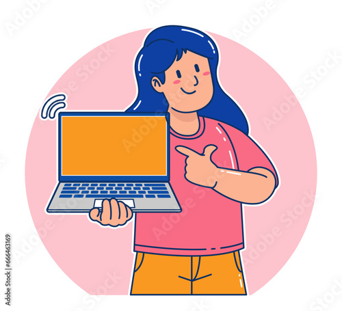 woman carrying a laptop and money