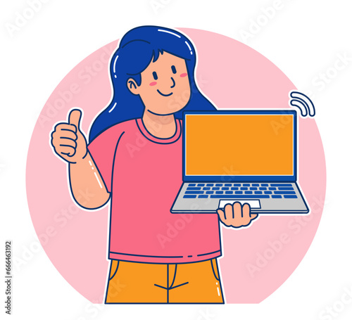 woman carrying a laptop and money