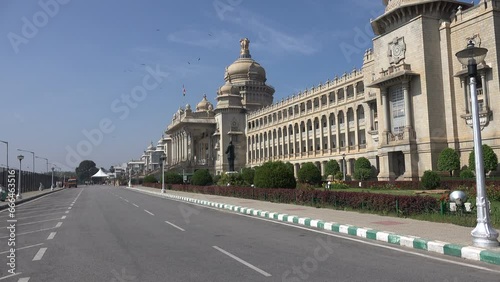 Overview of the large Vidhana Soudha, seat of the state legislature of Karnataka province, politics in India photo