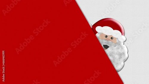 Filmato. Illustrazione 3D. Natale, Babbo Natale a comparsa su sfondo grafico per auguri di Buon Natale, Buon capodanno. Fumetto per spazio testo. photo