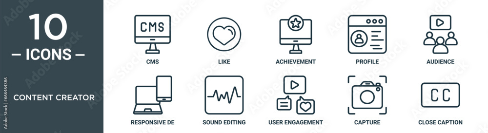 content creator outline icon set includes thin line cms, like ...