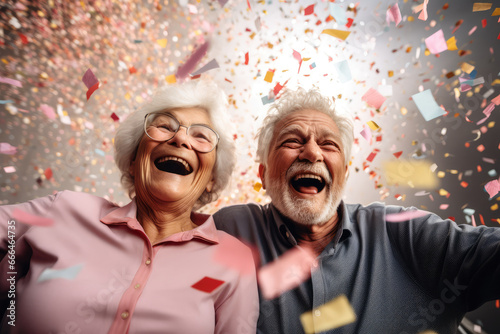 Pure Elation: Elderly couple partying, confetti falling around them - AI Generated