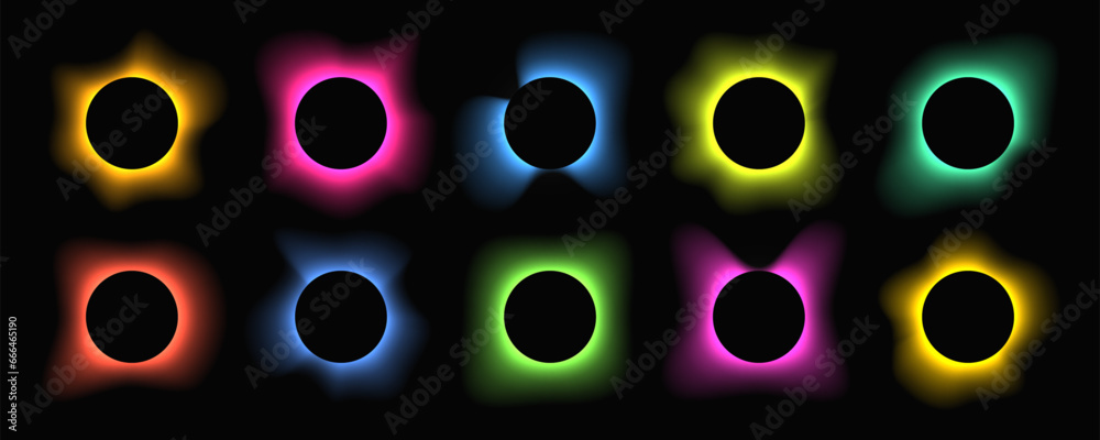 Set of circle illuminate light frames with color gradient Set of circle illuminate light frames with color gradient