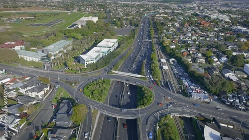 Aerial: Greenlane motorway interchange, Auckland, New Zealand photo
