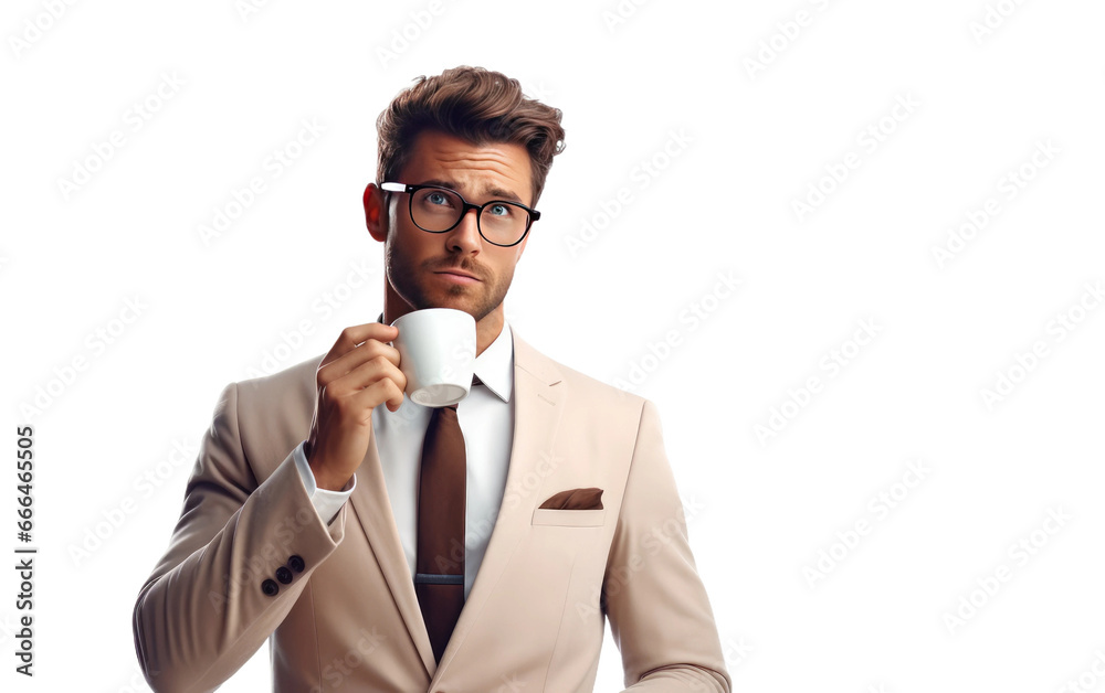 Realistic Portrait of a Young Thoughtful Businessman on White or PNG Transparent Background. Realistic Portrait of a Young Thoughtful Businessman on White or PNG Transparent Background.