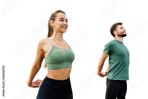 Warm-up workout woman and man sports people exercise together. Sports people like to train together. Athletes have an active lifestyle.