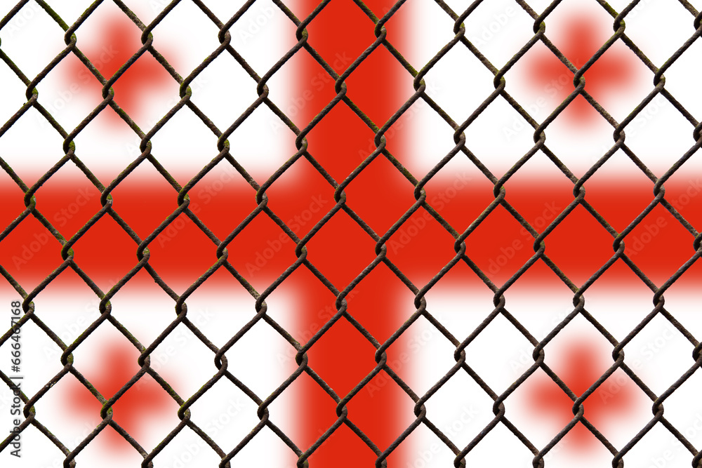 Fototapeta premium A steel mesh against the background of the flag Georgia.