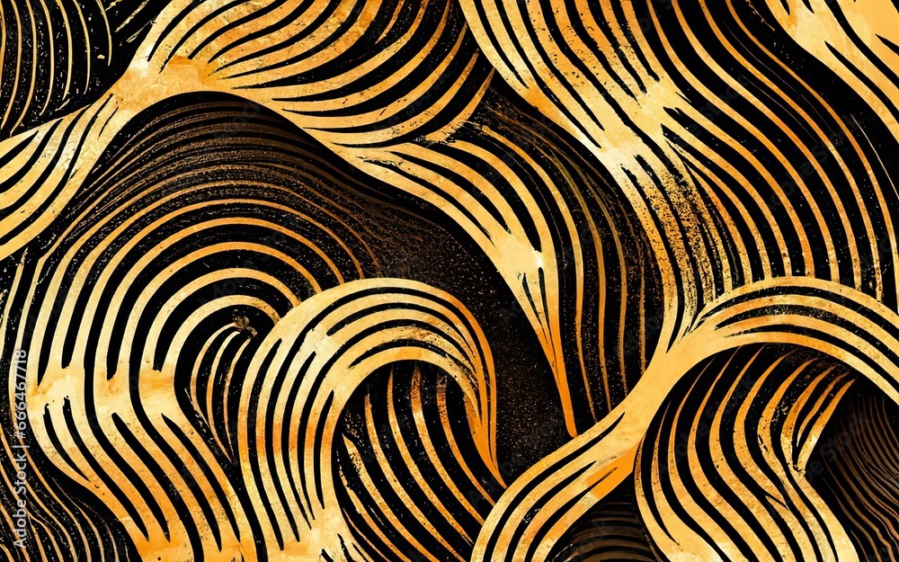 Golden wavy lines pattern background with Generative AI. Golden wavy lines pattern background with Generative AI.