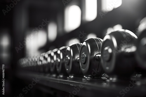 close up of dumbbell weights in gym
