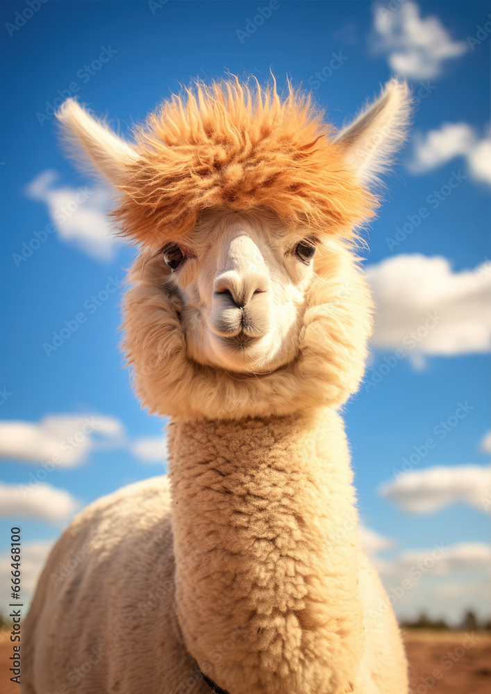 Obraz premium Funny white alpaca portrait.