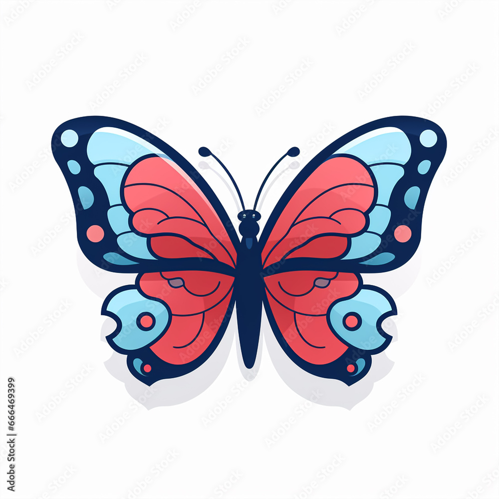 2d cute cartoon butterfly, 2d cartoon with sharp outlines on White Background 2d cute cartoon butterfly, 2d cartoon with sharp outlines on White Background