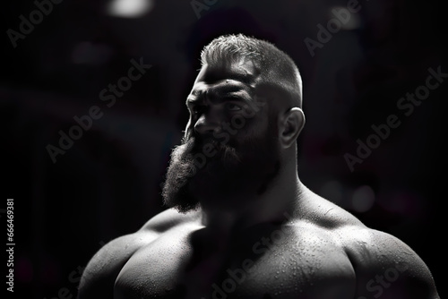 Weightlifter closeup portrait in a dark studio