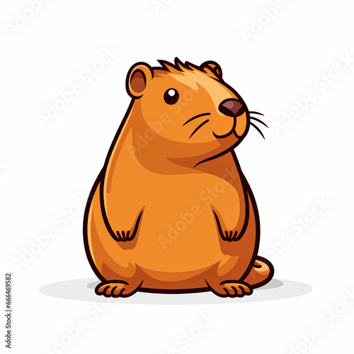 2d cute cartoon capybara animal  2d cartoon with sharp outlines on White Background