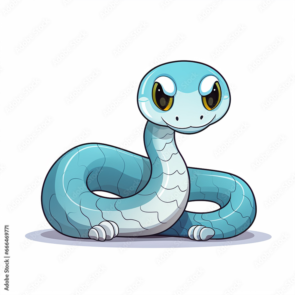 Fototapeta premium 2d cute cartoon cobra animal, 2d cartoon with sharp outlines on White Background
