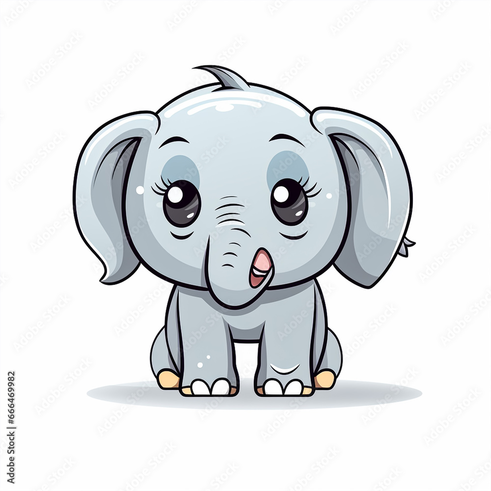 2d cute cartoon elephant animal, 2d cartoon with sharp outlines on White Background 2d cute cartoon elephant animal, 2d cartoon with sharp outlines on White Background