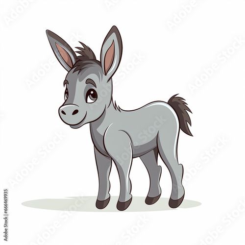 2d cute cartoon donkey animal  2d cartoon with sharp outlines on White Background