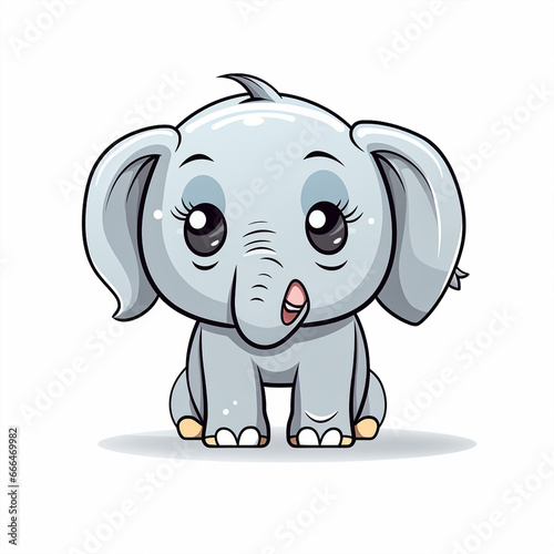 2d cute cartoon elephant animal  2d cartoon with sharp outlines on White Background