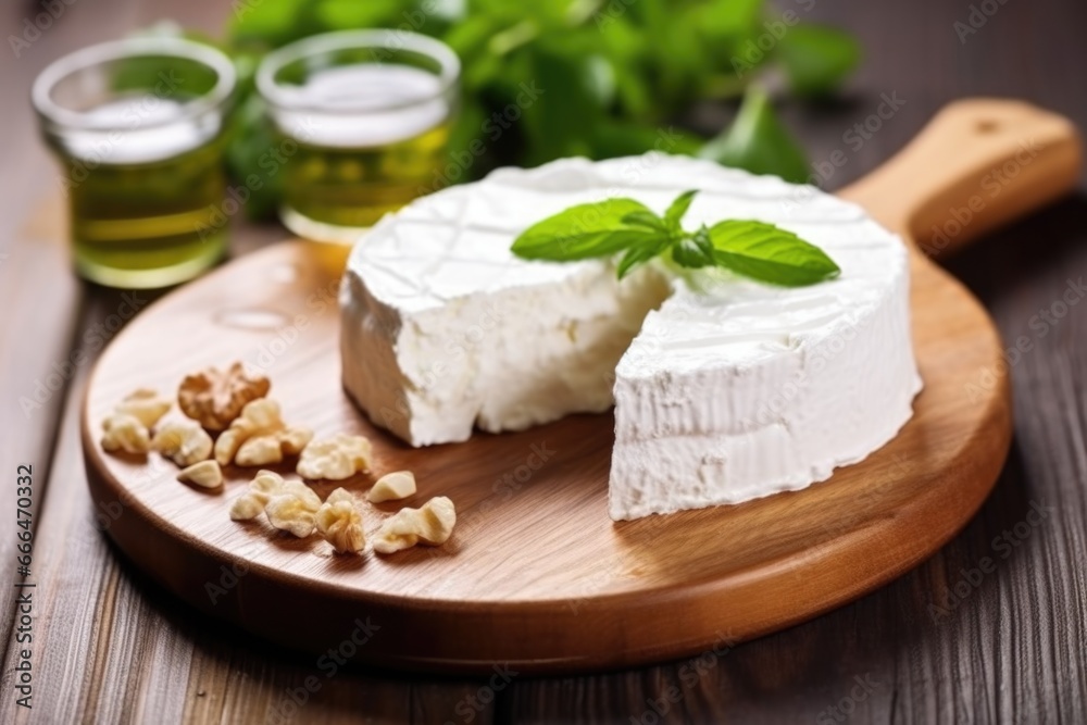 slicing goat cheese on a board