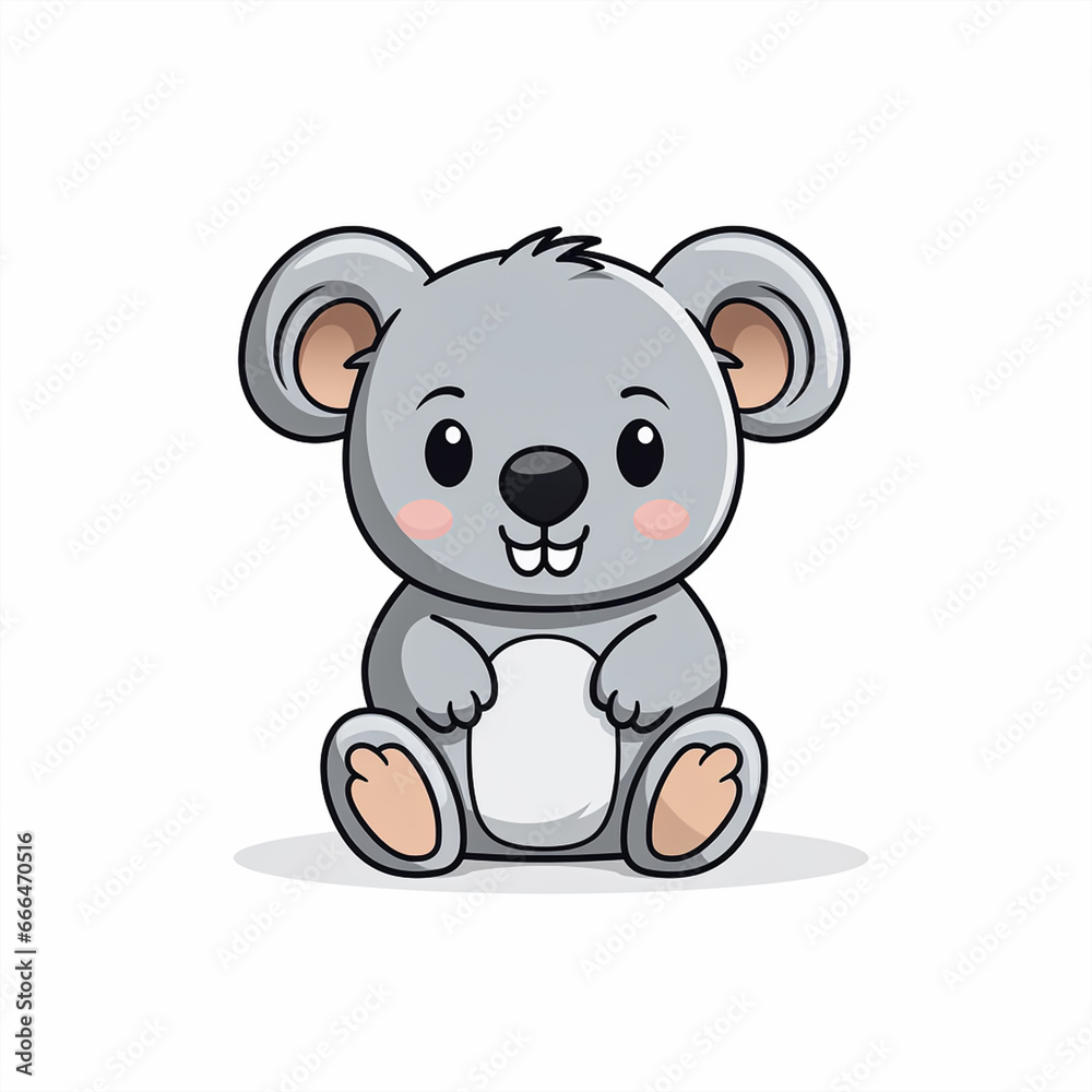 2d cute cartoon koala animal, 2d cartoon with sharp outlines on White Background